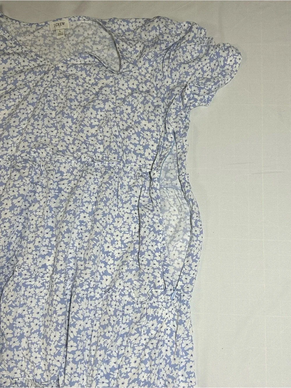 J. Crew Womens Large Periwinkle Ditsy Floral Short Sleeve Tiered Swing Dress